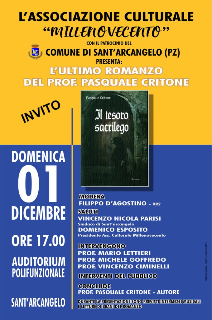 Presentazione libro "Il tesoro sacrilego" del Prof. Pasquale Critone
